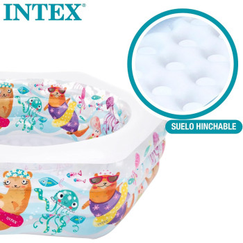 Intex Hexagonal Paddling Pool With Ocean Reef Design For Kids, Multicolour, 56493NP