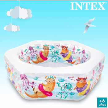 Intex Hexagonal Paddling Pool With Ocean Reef Design For Kids, Multicolour, 56493NP
