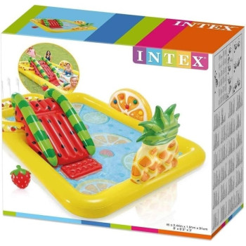Intex Tobogan Fruit Inflatable Rectangular Water Pool Set For Kids, Multicolour