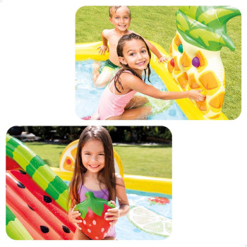 Intex Tobogan Fruit Inflatable Rectangular Water Pool Set For Kids, Multicolour