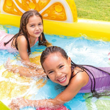 Intex Tobogan Fruit Inflatable Rectangular Water Pool Set For Kids, Multicolour