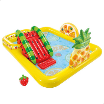 Intex Tobogan Fruit Inflatable Rectangular Water Pool Set For Kids, Multicolour