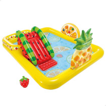 Intex Tobogan Fruit Inflatable Rectangular Water Pool Set For Kids, Multicolour