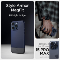 Spigen Magnetic Style Armor Magfit Designed For iPhone 15 Pro Max Case, Military-Grade Protection Compatible With Magsafe (2023), Midnight Indigo
