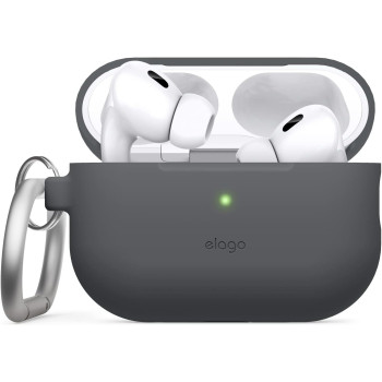 Elago Compatible With Airpods Pro 2 Case (2022), Silicone Case With Keychain Compatible With Apple Airpods Pro 2Nd Generation Case, Front Led Visible, Supports Wireless Charging, Dark Grey
