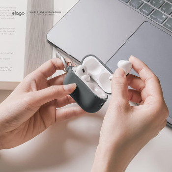 Elago Compatible With Airpods Pro 2 Case (2022), Silicone Case With Keychain Compatible With Apple Airpods Pro 2Nd Generation Case, Front Led Visible, Supports Wireless Charging, Dark Grey