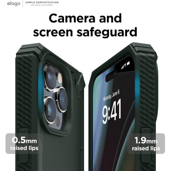 Elago Armor Compatible With iPhone 14 Pro Max Case 6.7 Inch-Us Military Grade Drop Protection, Heavy-Duty Protective Case, Carbon Fiber Texture, Tough Rugged Design, Shockproof Bumper Cover, Darkgreen