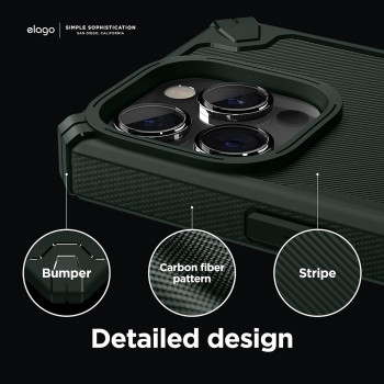 Elago Armor Compatible With iPhone 14 Pro Max Case 6.7 Inch-Us Military Grade Drop Protection, Heavy-Duty Protective Case, Carbon Fiber Texture, Tough Rugged Design, Shockproof Bumper Cover, Darkgreen