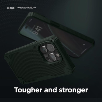 Elago Armor Compatible With iPhone 14 Pro Max Case 6.7 Inch-Us Military Grade Drop Protection, Heavy-Duty Protective Case, Carbon Fiber Texture, Tough Rugged Design, Shockproof Bumper Cover, Darkgreen