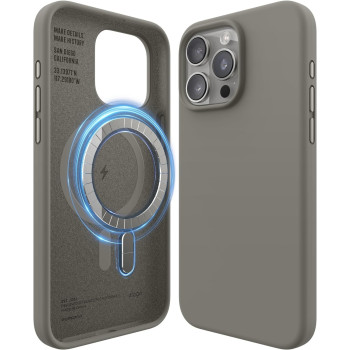 Elago Magnetic Silicone Case Compatible With iPhone 15 Pro Max Case 6.7 Inch Compatible With All Magsafe Accessories Built-In Magnets, Soft Grip Silicone, Shockproof, Medium Gray
