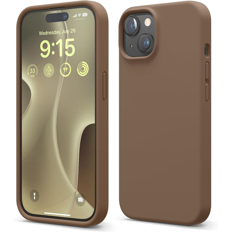 Elago Compatible With iPhone 15 Case, Liquid Silicone Case, Full Body Protective Cover, Shockproof, Slim Phone Case, Anti-Scratch Soft Microfiber Lining, 6.1 Inch (Brown)