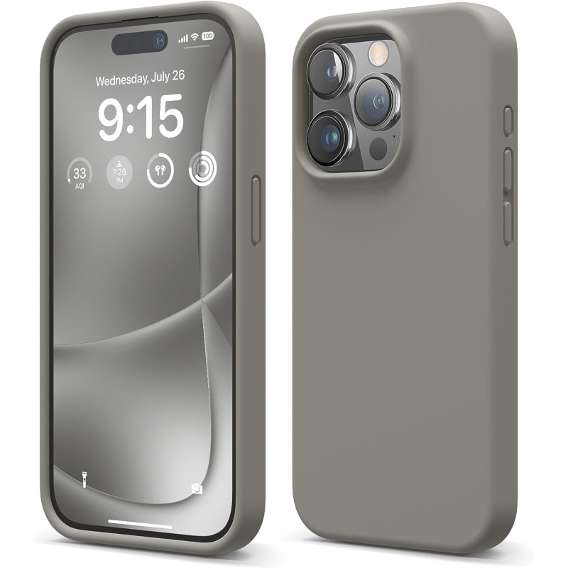Elago Compatible With iPhone 15 Pro Case, Liquid Silicone Case, Full Body Protective Cover, Shockproof, Slim Phone Case, Anti-Scratch Soft Microfiber Lining, 6.1 Inch (Medium Grey)