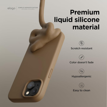 Elago Compatible With iPhone 15 Plus Case, Liquid Silicone Case, Full Body Protective Cover, Shockproof, Slim Phone Case, Anti-Scratch Soft Microfiber Lining, 6.7 Inch (Brown)