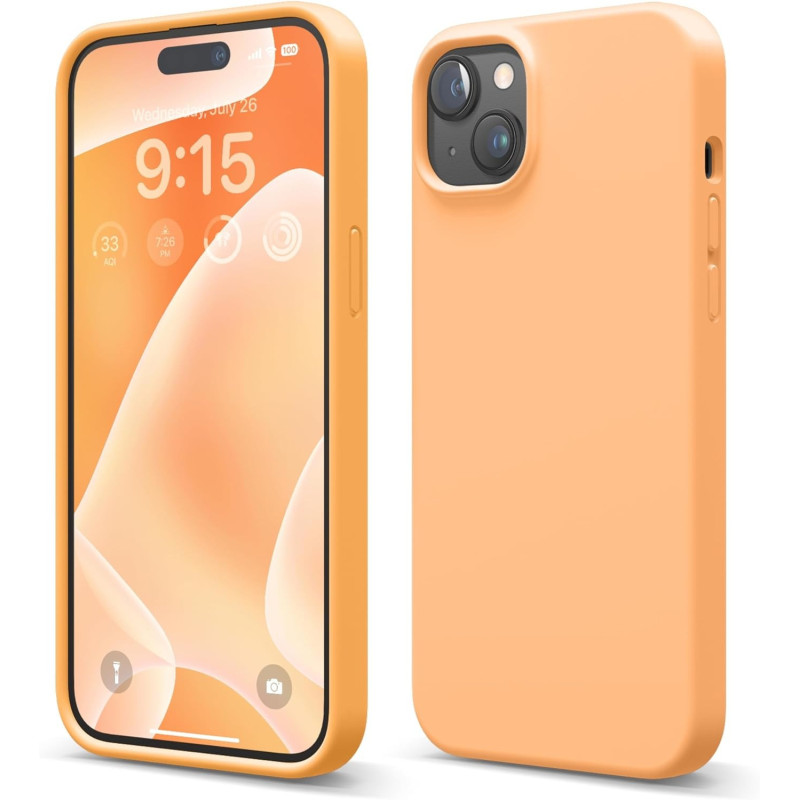 Elago Compatible With iPhone 15 Plus Case, Liquid Silicone Case, Full Body Protective Cover, Shockproof, Slim Phone Case, Anti-Scratch Soft Microfiber Lining, 6.7 Inch (Orange)