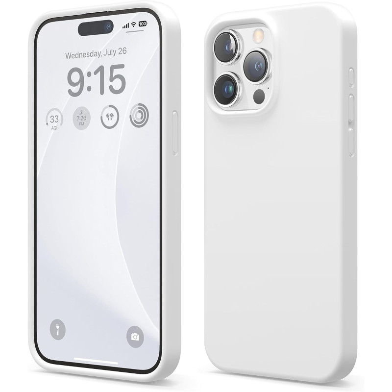 Elago Compatible With iPhone 15 Pro Max Case, Liquid Silicone Case, Full Body Protective Cover, Shockproof, Slim Phone Case, Anti-Scratch Soft Microfiber Lining, 6.7 Inch (White)