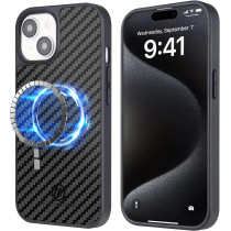 Monocarbon Real Carbon Fiber Case For iPhone 15,Luxury Minimalist Business Style Twill 6.1 In Dropproof Cover Compatible With Magsafe, Military Grade Shockproof Anti-Scratch Rugged Protective Case