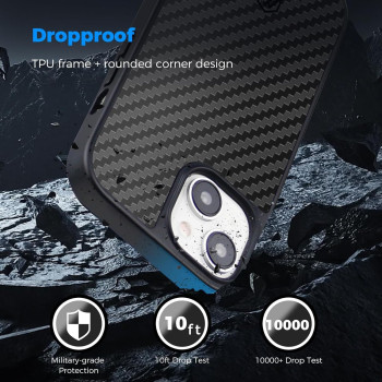 Monocarbon Real Carbon Fiber Case For iPhone 15,Luxury Minimalist Business Style Twill 6.1 In Dropproof Cover Compatible With Magsafe, Military Grade Shockproof Anti-Scratch Rugged Protective Case