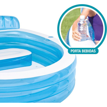 Intex Swim Centre Family Lounge Pool, Tub Round Up Blue, 224cm L x 216cm W x 76cm H, Blue