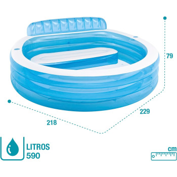 Intex Swim Centre Family Lounge Pool, Tub Round Up Blue, 224cm L x 216cm W x 76cm H, Blue