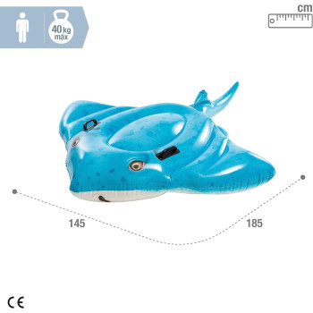 Intex Deflated Stingray Ride On Pool Float, 1.85m x 1.45m, Blue, 57576NP