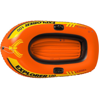 Intex Explorer 100 Inflatable Boat Series, Dual Air Chambers, Welded Oar Locks, Grab Handles, Bow Rope, Sporty Design, Orange Colour