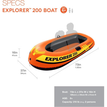 Intex Explorer Inflatable 200 Boat Series, Dual Air Chambers, Welded Oar Locks, Grab Handles, Bow Rope, Sporty Design, Orange Colour