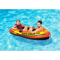 Intex Explorer Inflatable 200 Boat Series, Dual Air Chambers, Welded Oar Locks, Grab Handles, Bow Rope, Sporty Design, Orange Colour