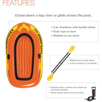 Intex Explorer Inflatable Boat Series, Dual Air Chambers, Welded Oar Locks, Grab Handles, Bow Rope, Sporty Design, Orange/Yellow