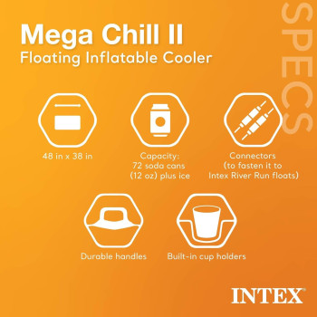Intex 58821EP Inflatable Mega Chill II 72 Can Beverage Cooler Float With Lid, Multicolour