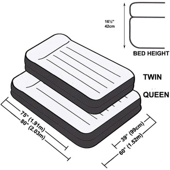 Intex Twin, Single Pillow Rest Raised Airbed With Fiber Technology And Built In Pump, Black, 99cm x 1.91 m x 42 cm, 64122GB