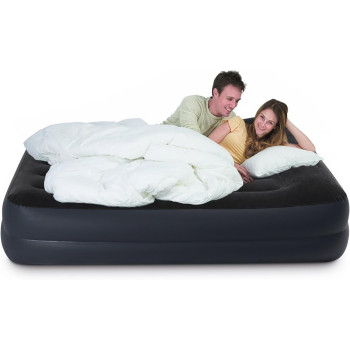 Intex Airbed Inflatable Double Mattress With Bulit In Electric Pump, 152 x 203 x 42 Cm, Black, Durabeam Queen Pillow Rest Airbed, 64124