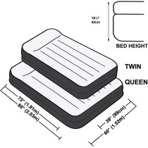 Intex Airbed Inflatable Double Mattress With Bulit In Electric Pump, 152 x 203 x 42 Cm, Black, Durabeam Queen Pillow Rest Airbed, 64124
