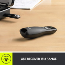 Logitech Wireless Presenter R400, Wireless Presentation Remote Clicker With Laser Pointer, Black, 1.9 And Quot x 6.2 And Quot x 8 And Quot