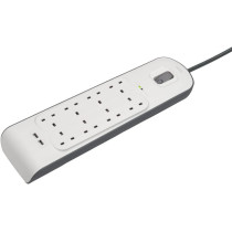 Belkin 8 Way/8 Plug Surge Protection Strip With 2 Meters Cord Length, Heavy Duty Electrical Extension Socket x 2.4 A Shared USB Ports
