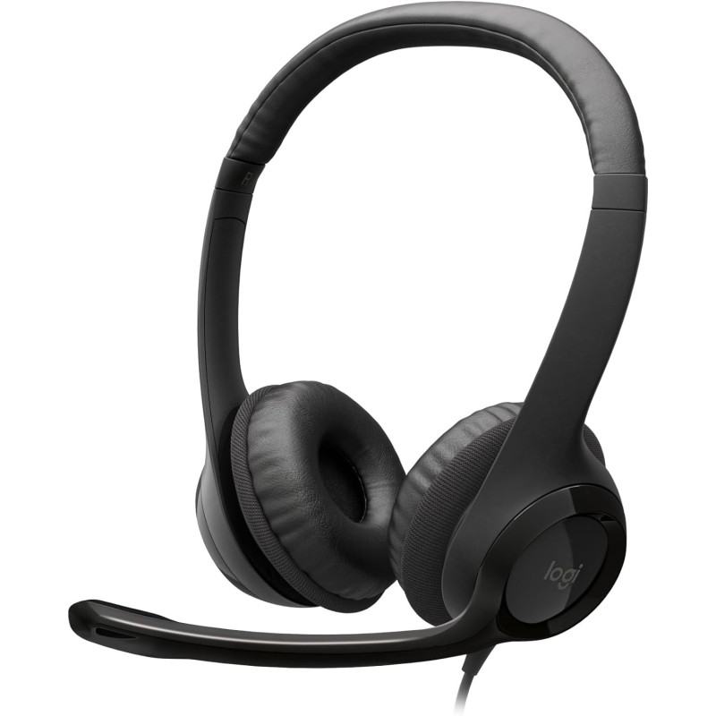 Logitech H390 Wired Headset For PC/Laptop, Stereo Headphones With Noise Cancelling Microphone, USB-A, In-Line Controls, Works With Chromebook, Black