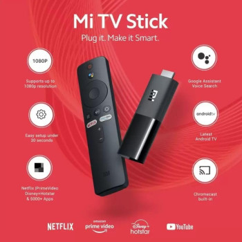 Xiaomi Mi TV Stick Global Version Android TV 2K Hdr Quad Core Hdmi 1Gb Ram Bluetooth Wi-Fi Netflix Google Assistant, MdZ-24-AA