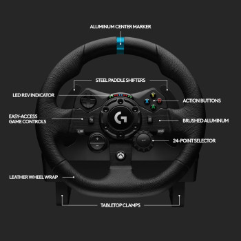 Logitech G923 Racing Wheel And Pedals For Xbox Series X/S, Xbox One And PC Featuring TRUEFORCE Up To 1000 Hz Force Feedback, Responsive Pedal, Dual Clutch Launch Control, And Genuine Leather Wheel