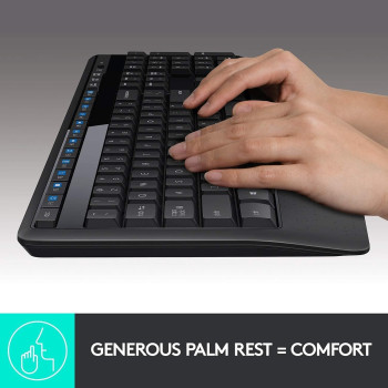 Logitech MK345 Wireless Keyboard And Mouse Combo, Full-Sized Keyboard With Palm Rest, Right-Handed Mouse, 2.4 GHz Wireless USB Receiver, Compatible With PC, laptop, Arabic Layout, Black