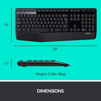 Logitech MK345 Wireless Keyboard And Mouse Combo, Full-Sized Keyboard With Palm Rest, Right-Handed Mouse, 2.4 GHz Wireless USB Receiver, Compatible With PC, laptop, Arabic Layout, Black