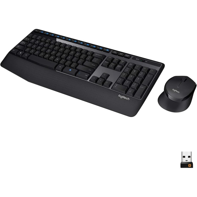 Logitech MK345 Wireless Keyboard And Mouse Combo, Full-Sized Keyboard With Palm Rest, Right-Handed Mouse, 2.4 GHz Wireless USB Receiver, Compatible With PC, laptop, Arabic Layout, Black