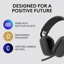 Logitech Zone Vibe 100 Lightweight Wireless Over-Ear Headphones With Noise-Cancelling Microphone, Advanced Multipoint Bluetooth Headset, Works With Teams, Google Meet, Zoom, Mac/PC, Graphite