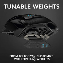 Logitech G502 HERO High Performance Wired Gaming Mouse, HERO 25K Sensor, 25,600 DPI, RGB, Adjustable Weights, 11 Programmable Buttons, On-Board Memory, PC / Mac, Black