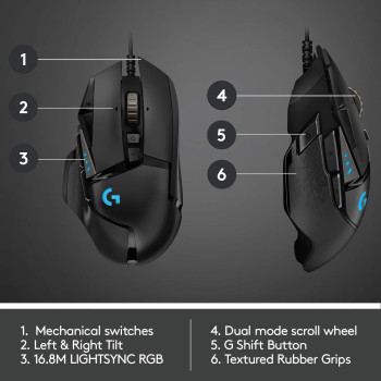 Logitech G502 HERO High Performance Wired Gaming Mouse, HERO 25K Sensor, 25,600 DPI, RGB, Adjustable Weights, 11 Programmable Buttons, On-Board Memory, PC / Mac, Black