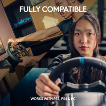 Logitech G923 Racing Wheel And Pedals, TRUEFORCE Feedback, Responsive Driving Design, Dual Clutch Launch Control, Genuine Leather, For PS5, PS4, PC, Mac, Black