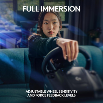 Logitech G923 Racing Wheel And Pedals, TRUEFORCE Feedback, Responsive Driving Design, Dual Clutch Launch Control, Genuine Leather, For PS5, PS4, PC, Mac, Black