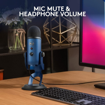 Blue Yeti USB Microphone for PC, Mac, Gaming, Recording, Streaming, Podcasting, Studio and Computer Condenser Mic With VOICE Effects, 4 Pickup Patterns, Plug Play, Midnight