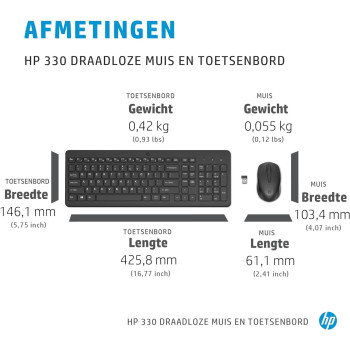 HP 330 Wireless Black Keyboard And Mouse Set With Numeric Keypad, 2.4GHz Wireless Connection And 1600 DPI, USB Receiver, LED Indicators, Black(2V9E6AA)