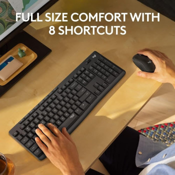 Logitech MK295 Silent Wireless Mouse And Keyboard Combo With Silent Touch Technology, Full Numpad, Advanced Optical Tracking, Lag-Free Wireless, 90 Percentage Less Noise, AR Keyboard, Graphite