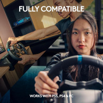 Logitech G923 Racing Wheel And Pedals, TRUEFORCE Feedback, Responsive Driving Design, Dual Clutch Launch Control, Genuine Leather Steering Wheel Cover, For PS5, PS4, PC, Mac, Black