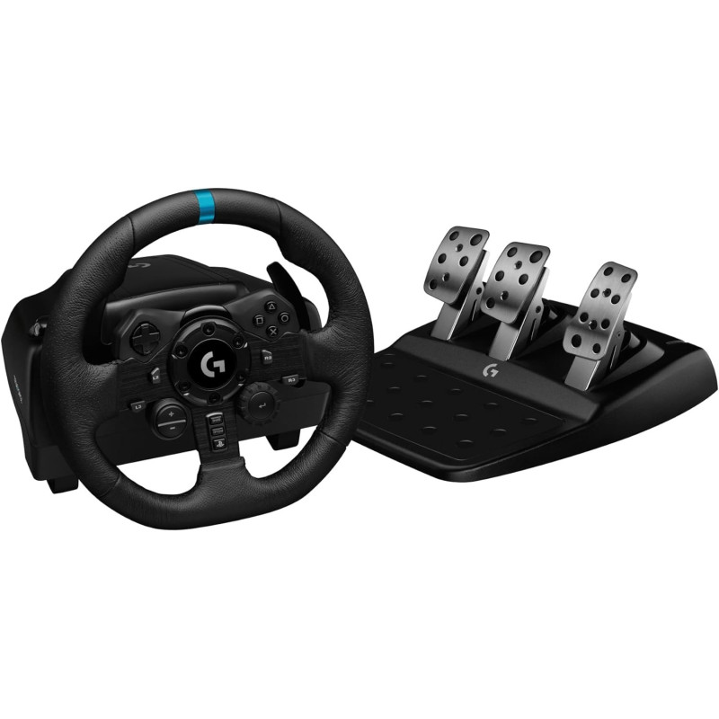 Logitech G923 Racing Wheel And Pedals, TRUEFORCE Feedback, Responsive Driving Design, Dual Clutch Launch Control, Genuine Leather Steering Wheel Cover, For PS5, PS4, PC, Mac, Black